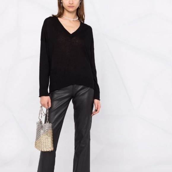 Zadig & Voltaire Black V Neck Wool Cashmere Sweater - Picture 1 of 9